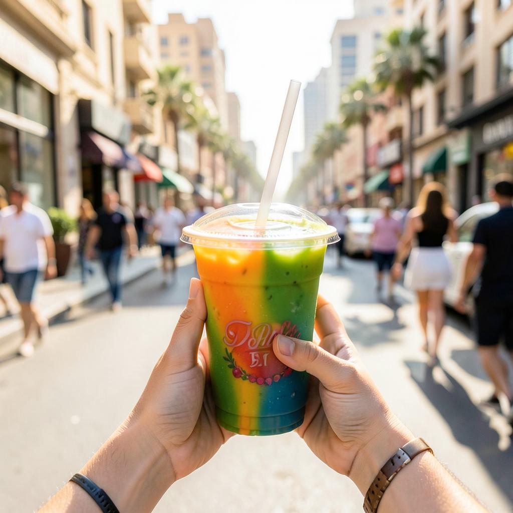 A customer holding a Shabibi Juice cup